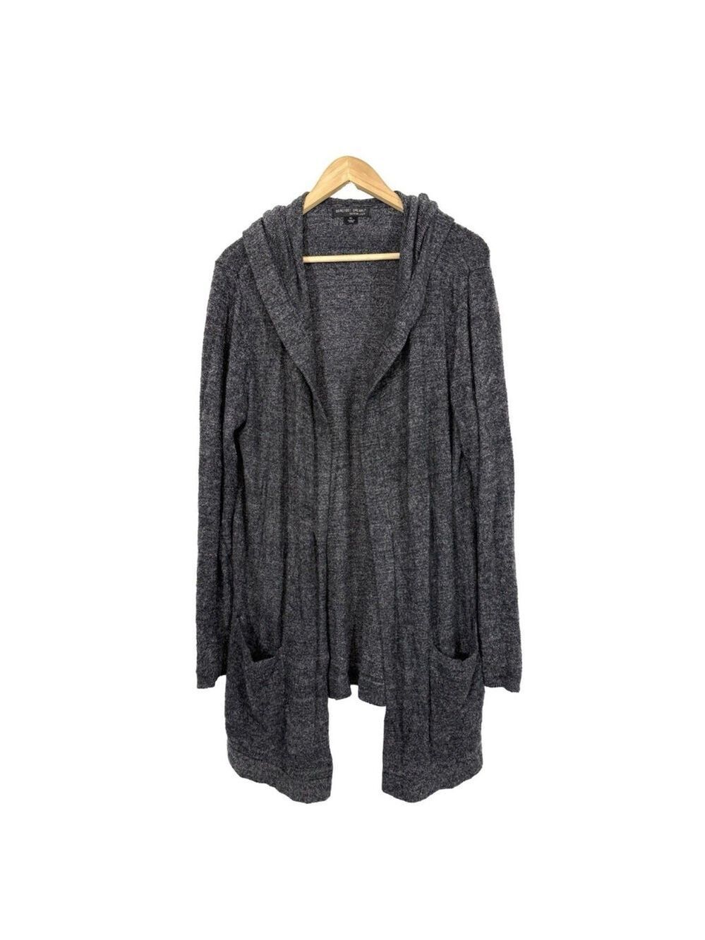 Barefoot Dreams Cozychic Lite Knit Hooded Cardigan Sweater XL Open Front Gray
